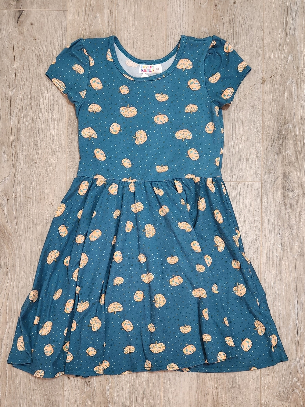 Dot Dot Smile Teal Blue Short Sleeve Pumpkin-Print Dress